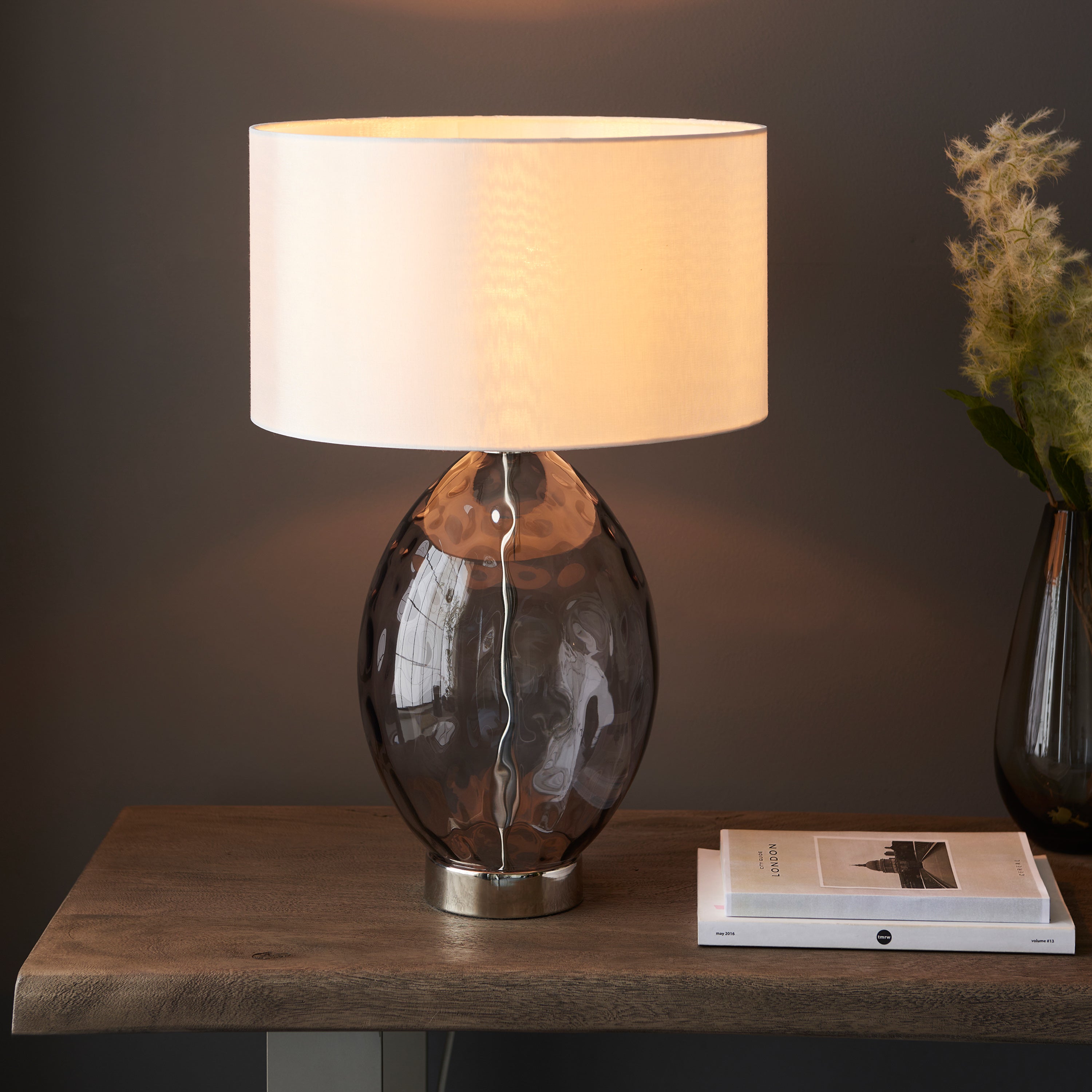 Willow Bright Nickel & Dimple Smoked Glass Table Lamp